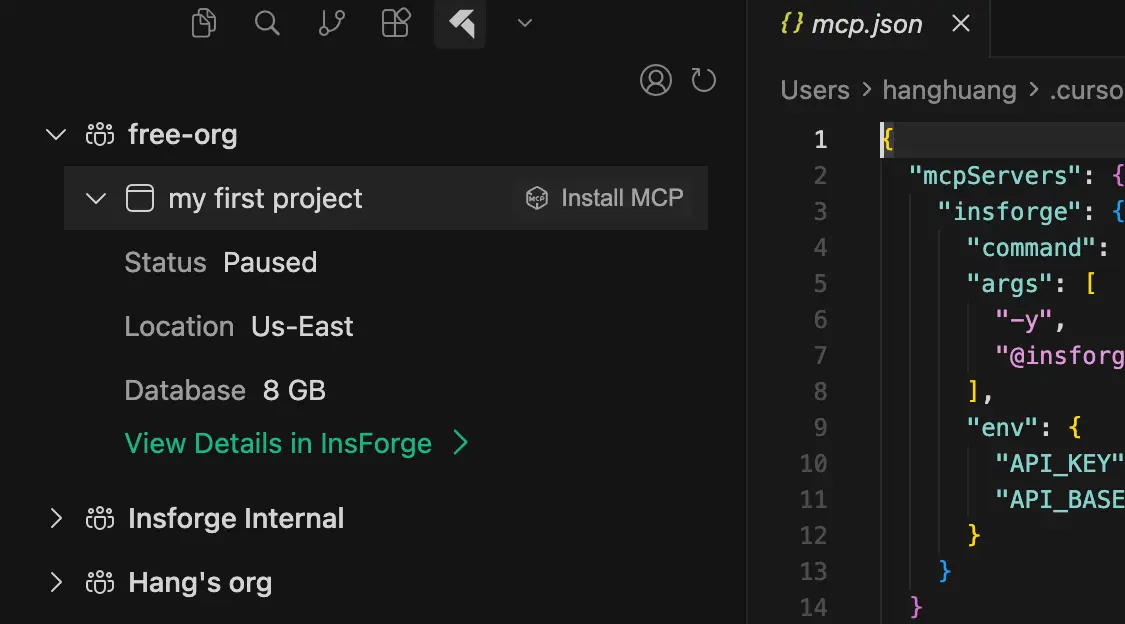 InsForge VS Code Extension UI